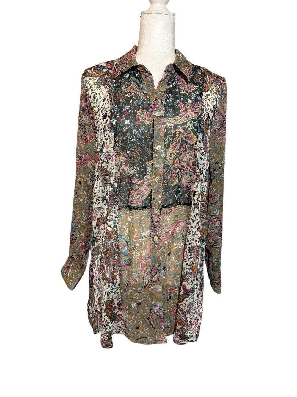 Fig and Flower by Anthropologie floral button down patchwork tunic/blouse - M